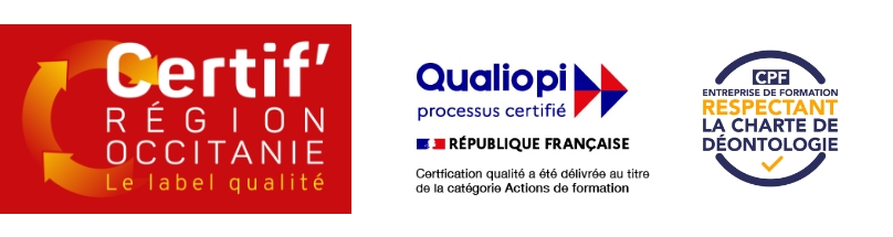 Logos certif'région Occitanie et Qualiopi et CPF